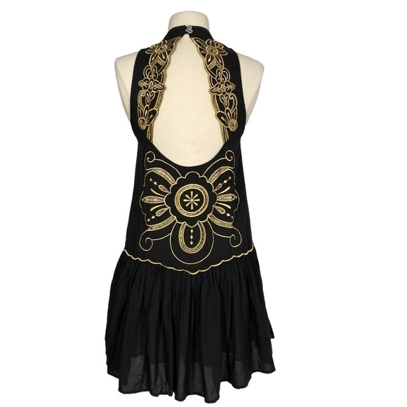 MORRISDAY Black & Gold High Neck Drop Waist Dress Small - Picture 6 of 10